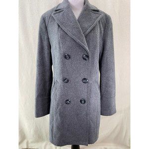 Express Gray Wool Blend Button Front Mid-Length Overcoat, Size 7/8